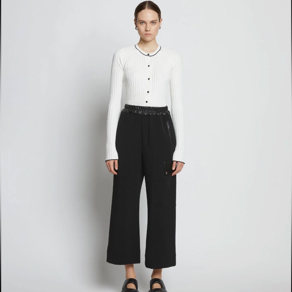 NWT Proenza Schouler wide leg crepe leather pockets pants black trouser work